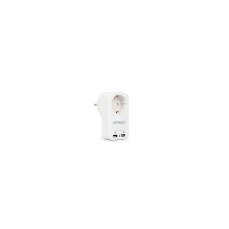 GEMBIRD CARGADOR SCHUKO PASS-THROUGH MAS 2 PUERTOS USB 2.1A BLANCO