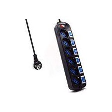 EWENT REGLETA 6 TOMAS SCHUKO CON INTERRUPTOR INDIVIDUAL NEGRO