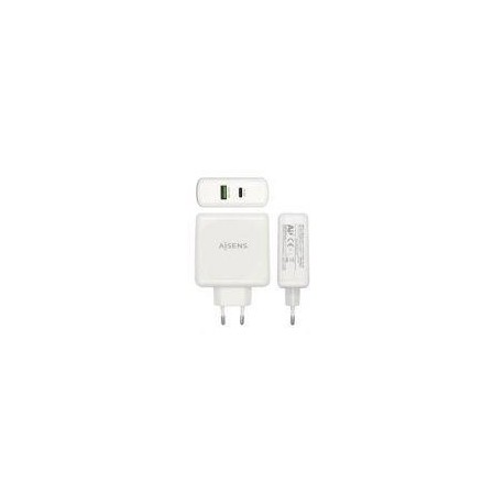 AISENS CARGADOR PARED 48W BLANCO 1xUSB-C PD3.0 30W, 1xUSB-A QC3.0 18W