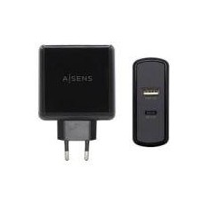 AISENS CARGADOR PARED 57W NEGRO 1xUSB-C PD3.0 45W, 1xUSB-A 5V/2.4A 12W