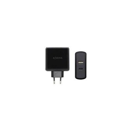 AISENS CARGADOR PARED 57W ASCH-2PD45A-BK NEGRO 1xUSB-C PD3.0 45W, 1xUSB-A 5V/2.4A 12W