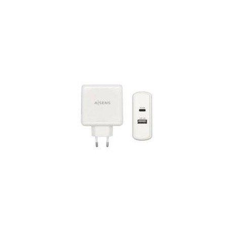 AISENS CARGADOR PARED 57W BLANCO 1xUSB-C PD3.0 45W, 1xUSB-A 5V/2.4A 12W