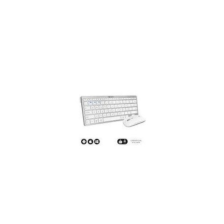 SUBBLIM TECLADO EXTENDIDO CON RATON INALAMBRICO BLUETOOTH COMPACTO PLATEADO/BLANCO