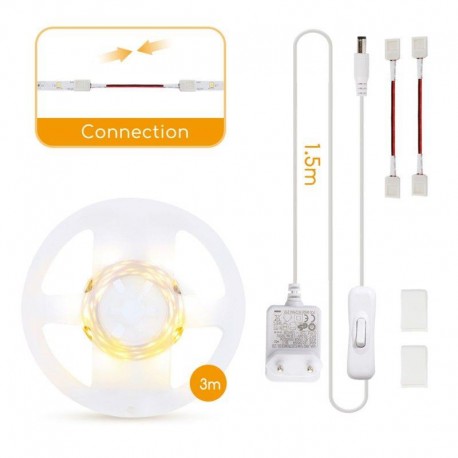 TIRA LED BLANCO CALIDO 4,8W C/TRANSFORMADOR 30 LED/M 3 METROS INTERIOR