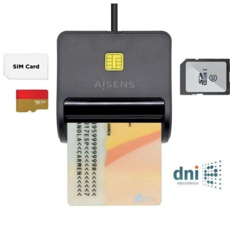AISENS LECTOR DE DNI-E MAS LECTOR DE TARJETAS USB-A ASCR-SN02SD-BK NEGRO