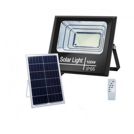 FOCO PROYECTOR LED SOLAR 100W IP66 PANEL POLICRISTALINO BLANCO FRIO