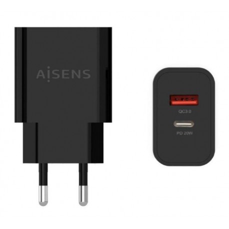 AISENS CARGADOR PARED USB-C/ USB 20W A110-0682 NEGRO