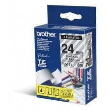 BROTHER CINTA LAMINADA TZE151 24MM TEXTO NEGRO SOBRE FONDO TRANSPARENTE. ANCHO: 24 MM. LONGITUD: 8 M