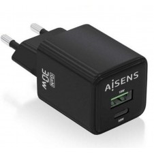 AISENS CARGADOR GAN DE PARED ASCH-30W2P038-BK/ 30W/ 1XUSB/ 1xUSB-C / NEGRO