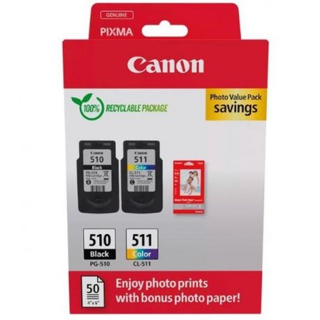 CANON CARTUCHO TINTA PACK PG510 / CL511 + PAPEL PHOTO VALUE ECO