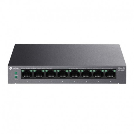 TP-LINK SWITCH LS108GP GIGABIT DE SOBREMESA 8 PUERTOS Carcasa De Metal 8p Poe+