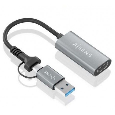 AISENS CONVERSOR HDMI A109-0913/ USB + USB TIPO-C 3.1 MACHO - HDMI MACHO/ 15CM/ GRIS