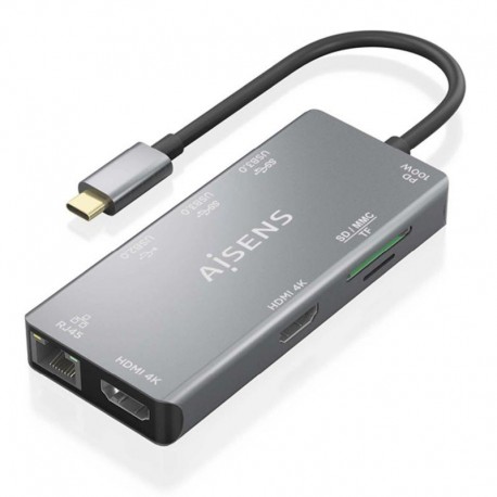 AISENS DOCKING STATION ASUC-9P018-GR GRIS 2 HDMI/ 3 USB/ 1 RJ45/ 1 Lector Tarjetas / 1 USB-C