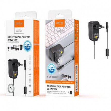 MTK CARGADOR UNIVERSAL MANUAL 12W 1A / 3v-12v / 6 conectores / 1.2m / TA0363 / Mtk / 0053632