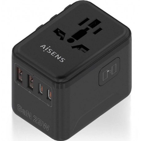 AISENS CARGADOR PARED UNIVERSAL GAN ASPS-2A2C08-BK TOMA DE CORRIENTE UNIVERSAL/ 2 x USB-C/ 25W