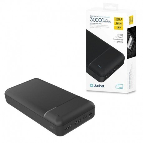 PLATINET POWER BANK 30000mAh CARGA RAPIDA NEGRO PMPB30W707