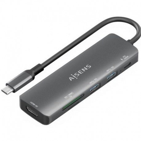 AISENS DOCKING STATION USB-C A 6 EN 1 ASUC-6P023-GR USB-C A 1xHDMI, 2xUSB-A, 1xUSB-C PD 100W, 1xSD, 1xMICRO SD