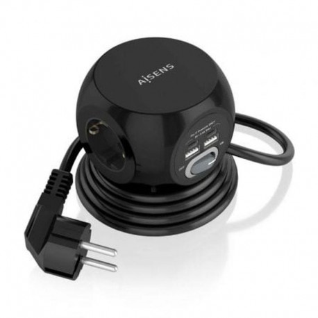 AISENS REGLETA CON INTERRUPTOR 3 TOMAS ASPS-2A2C05-BK NEGRO 2 USB Tipo-C/ 2 USB/ Cable 1.4m