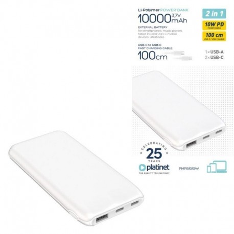 PLATINET POWERBANK 10000mAh 37W BLANCO