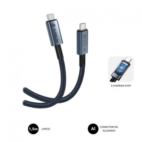 SUBBLIM CABLE USB-C MACHO A USB-C MACHO 240W USB 4.0 8K 1,5M NEGRO