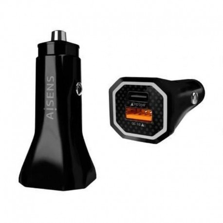 AISENS CARCADOR DE COCHE ASCH-CAR2PQC-BK NEGRO 1xUSB-Tipo C/ 1xUSB/ 38W