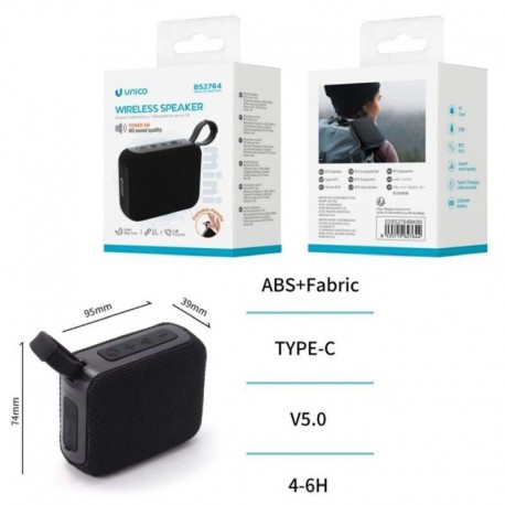 UNICO ALTAVOZ BS2764 BLUETOOTH 5.0 5W MINI PORTABLE 9CM TELA TIPO-C NEGRO