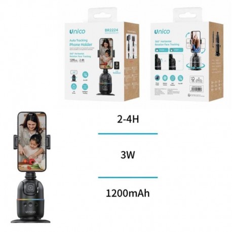 UNICO GIMBAL BR2224 AUTO TRACKING 360º SEGUIMIENTO FACIAL SOPORTE MOVIL 1200MAH NEGRO