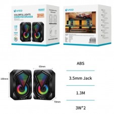 UNICO ALTAVOCES BS2657 PC STEREO 3W X 2 RGB LED USB JACK GAMING NEGRO