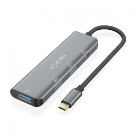 AISENS HUB USB-C A 4 PUERTOS 3 USB / 1 USB-C GRIS