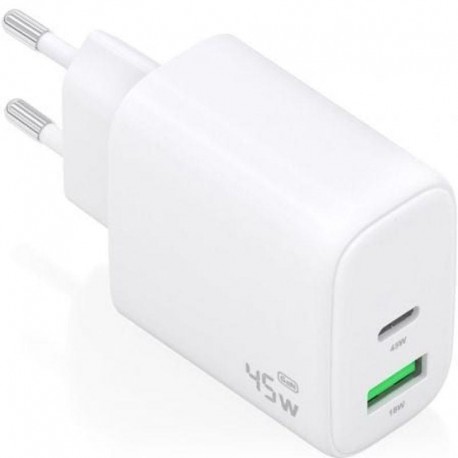 AISENS CARGADOR PARED GAN 1xUSB-C/ 1xUSB/ 45W/ A110-0971 BLANCO