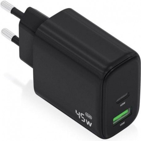 AISENS CARGADOR PARED GAN A110-0972 1xUSB-C/ 1xUSB/ 45W/ NEGRO
