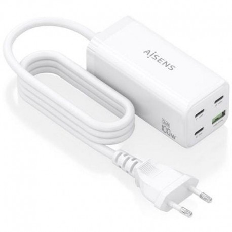 AISENS CARGADOR SOBREMESA GAN ASCH-100W4P053-W 3xUSB-C 1xUSB 100W BLANCO