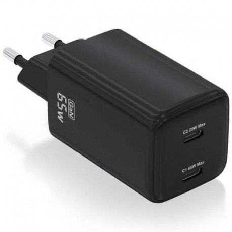 AISENS CARGADOR PARED GAN ASCH-65W2P040-BK 2xUSB-C 65W NEGRO