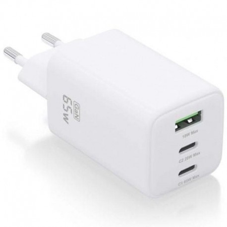 AISENS CARGADOR PARED GAN ASCH-65W3P041-W 2xUSB-C 1xUSB 65W BLANCO