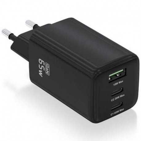 AISENS CARGADOR PARED GAN ASCH-65W3P042-BK 2xUSB-C 1xUSB 65W NEGRO