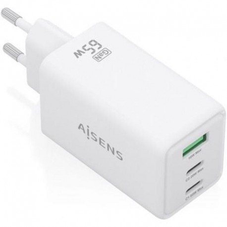 AISENS CARGADOR PARED GAN ASCH-65W3P072-W 2xUSB-C 1xUSB-A 65W BLANCO