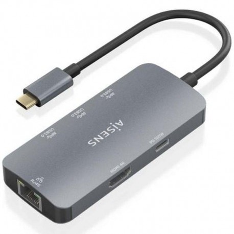 AISENS DOCKING PARA USB-C ASUC-6P019-GR/ 1xHDMI 4K/ 3xUSB/ 1xRJ45/ 1xUSB-C PD/ GRIS