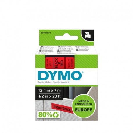 DYMO CINTA LM D1 12MM x 7M NEGRO/ROJO TEXTO NEGRO SOBRE FONDO ROJO. ANCHO: 12 MM. LONGITUD: 7 M
