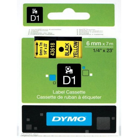 DYMO CINTA TRANSFERENCIA D1 43618 6MM TEXTO NEGRO SOBRE FONDO AMARILLO 6MM x 7M