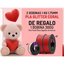 WINKLE PACK SAN VALENTIN 2 x PLA-GLITTER LOVE BUNDLE CORAL + REGALO (PLA PASTEL ROSA ALGODON DE AZUCAR 300GR)