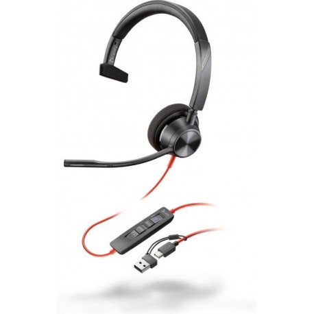 HP POLY AURICULARES CON CABLE BLACKWIRE 3310 + ADAPTADOR USB-C/A CON CERTIFICACION MICRSOFT TEAMS