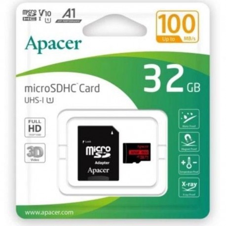APACER TARJETA DE MEMORIA MICRO SD 32GB CON ADAPTADOR / CLASE 10 / 100MBs