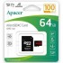 APACER TARJETA DE MEMORIA MICRO SC 64GB CON ADAPTADOR / CLASE 10 / 100MBs