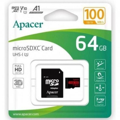 APACER TARJETA DE MEMORIA MICRO SC 64GB CON ADAPTADOR / CLASE 10 / 100MBs