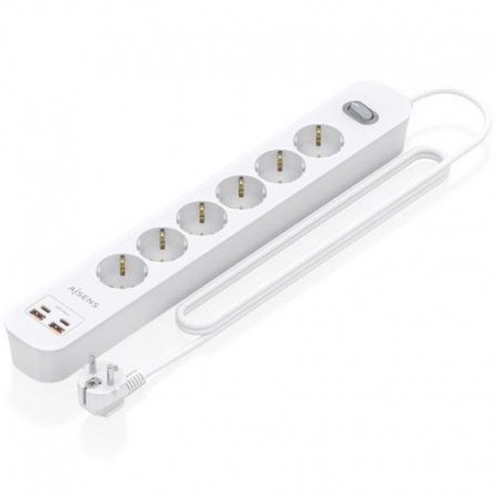 AISENS REGLETA 6 TOMAS DE CORRIENTE BLANCO 6 TOMAS DE CORRIENTE/2 USB - 2 USB TIPO-C/CABLE 1.4M/