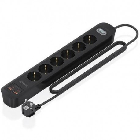 AISENS REGLETA 6 TOMAS DE CORRIENTE NEGRO 6 TOMAS DE CORRIENTE/2 USB - 2 USB TIPO-C/CABLE 1.4M/