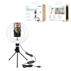 UNICO TRIPODE CON ARO DE LUZ BR1485 8 DIAMETRO 20CM UNC61485 PARA MOVIL USB NEGRO