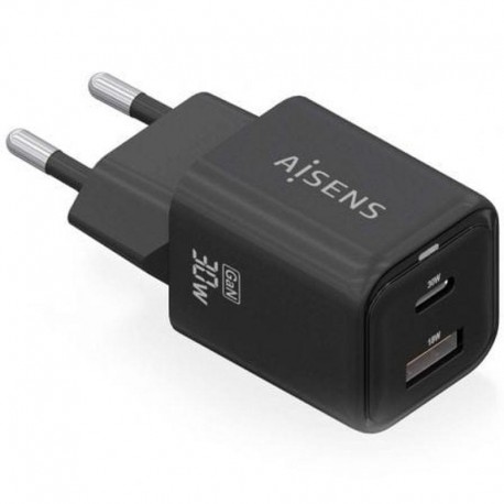 AISENS CARGADOR PARED GAN 1xUSB-C/ 1xUSB/ 30W/ ASCH-30W2P021-BK NEGRO