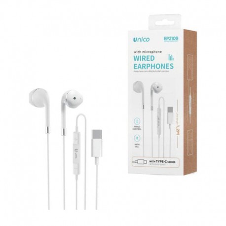 UNICO AURICULARES CABLE TIPO-C SEMI IN-EAR MICRO BLANCO