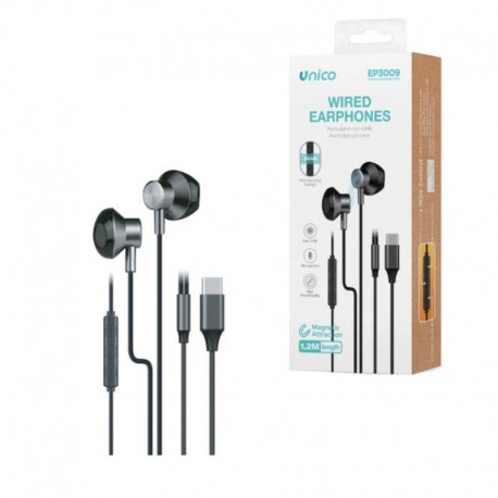 UNICO AURICULARES CABLE TIPO-C SEMI IN-EAR MICRO MAGNETIC GRIS